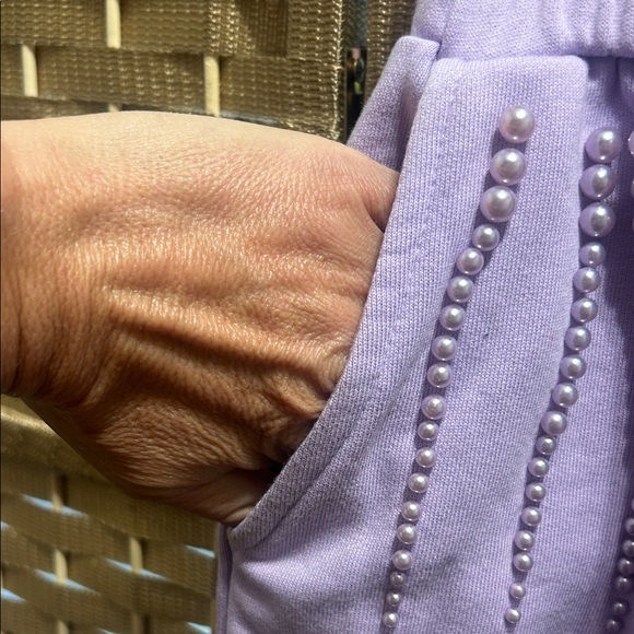 QUEEN OF SPARKLES Lavender High-Waist Studded Flutter Shorts - Picture 4 of 8